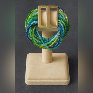 Vintage Y2K Cookie‎ Lee Chunky Tiered Colorful Beaded Rhinestone Cuff Bracelet